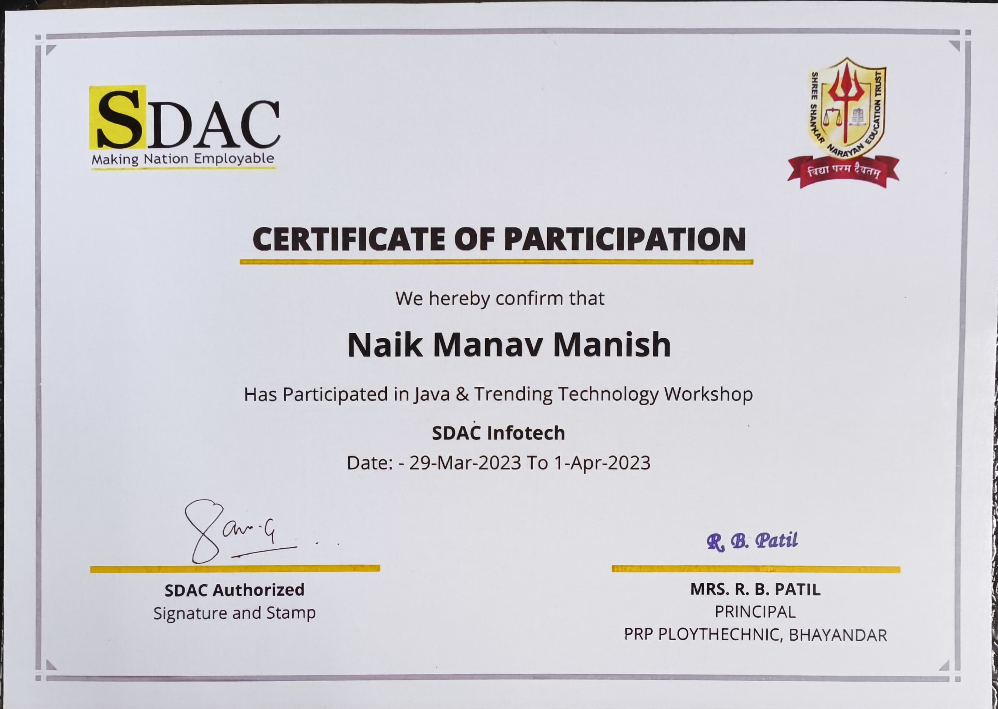 Java Workshop 2023 Certificate